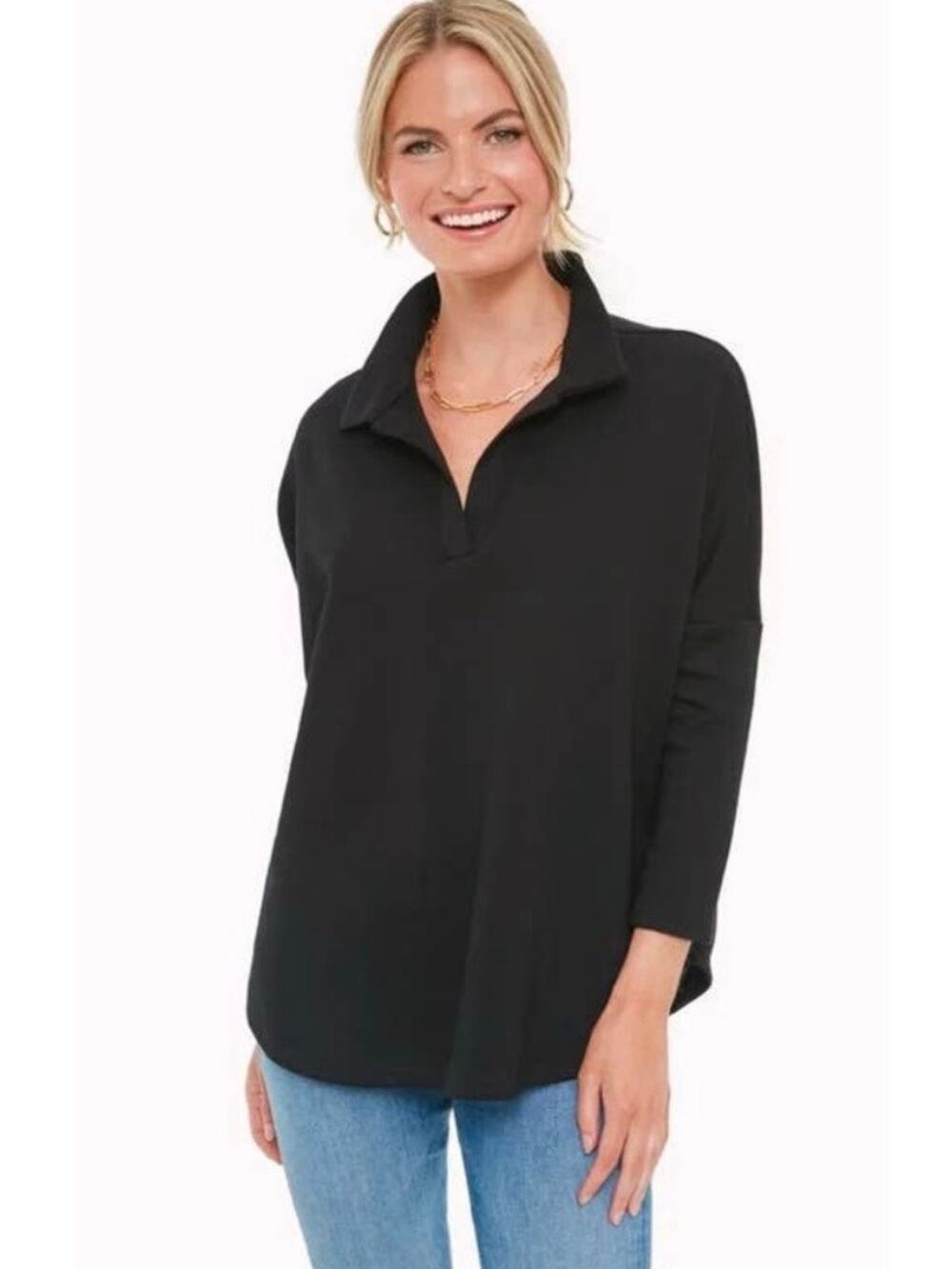 Pomander Place Tuckernuck Easy Polo Swing Sweatshirt Black XL/XXL